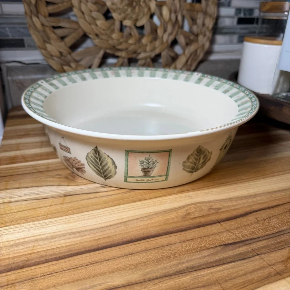 Pfaltzgraff Naturewood Set of 2 Serving Bowls Botanical Leaf Garden Pattern USA